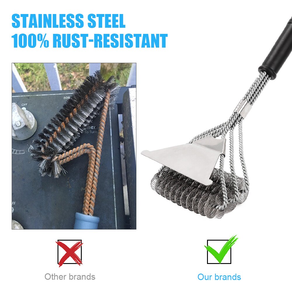 Grill Brush Bristle Free - Safe Grill Cleaning with No Wire Bristles - Heavy Duty Stainless Steel Coils and Scraper