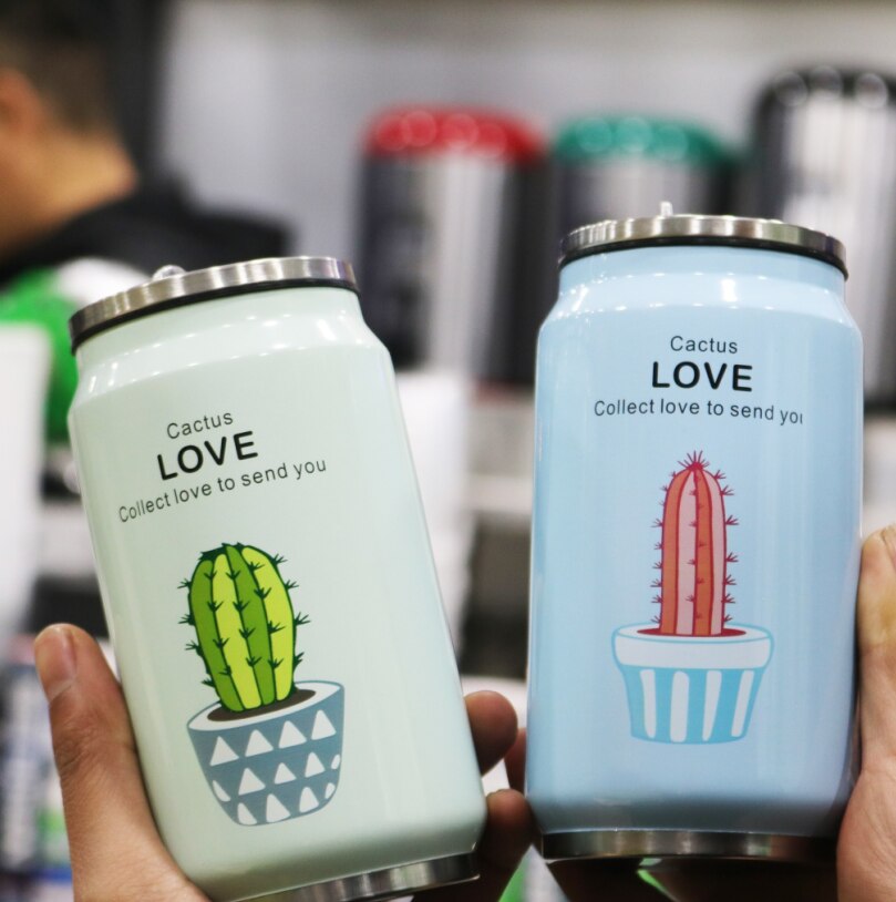 Termo de acero inoxidable con pajita para bebidas, botella de agua térmica portátil Unisex, para estudiantes, 350ml