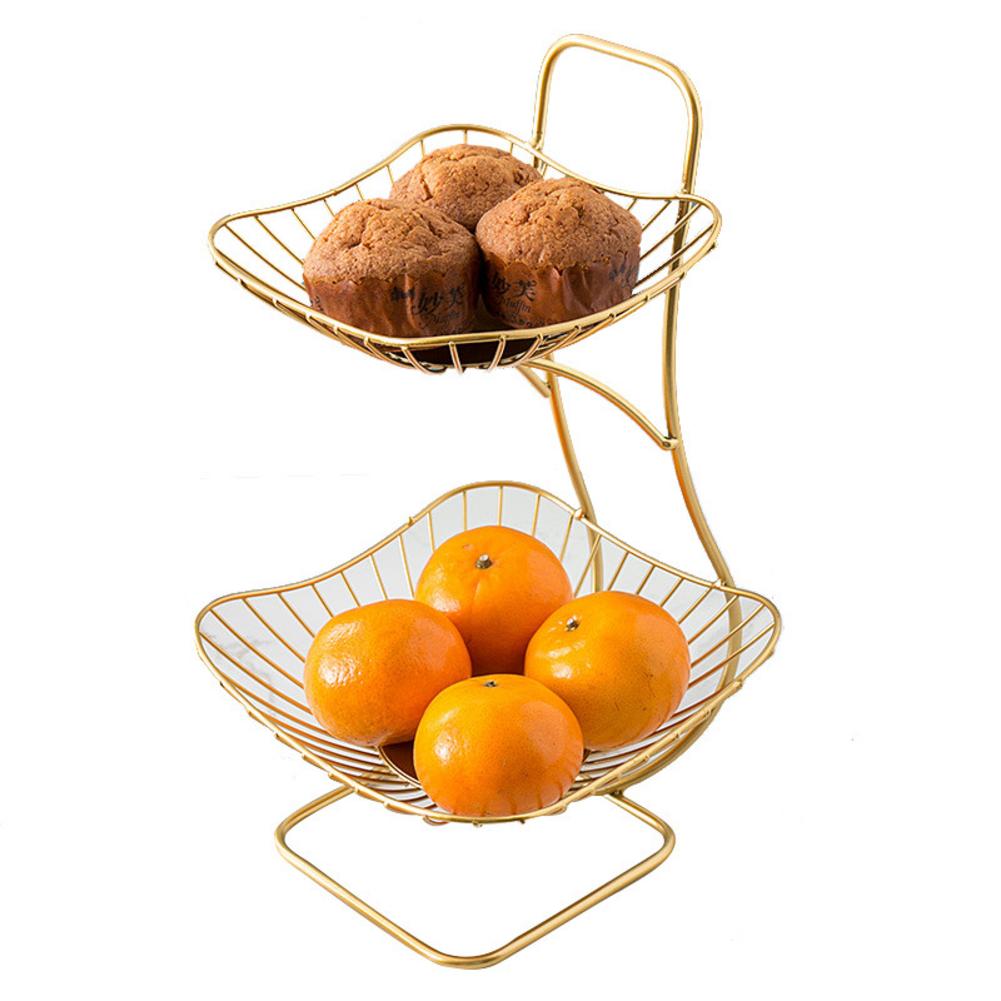 2 Tier Fruit Basket Holder Stand Kitchen Storage Stainless Steel Living Room Kitchen Organizer Decor: Gold