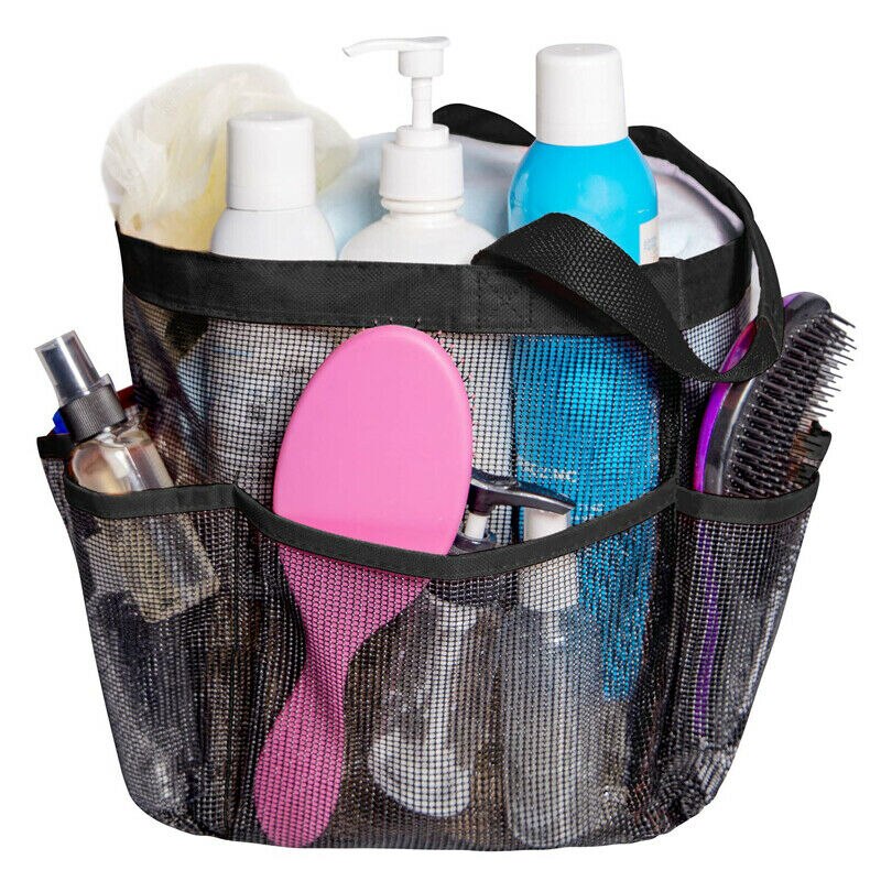 Packable Mesh Douche Bag Caddy Badkamer Carry Tote Toilettas Bad Organizer Bad Opbergmanden: Black