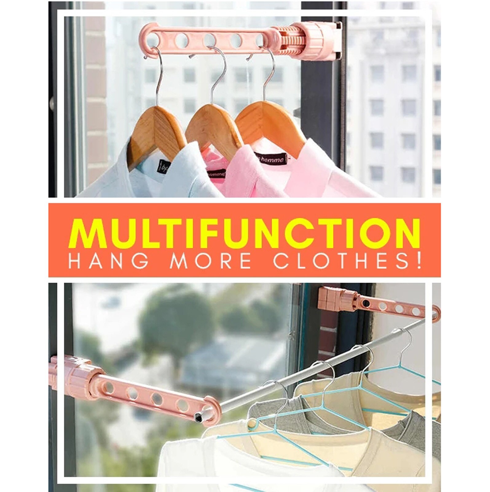 1PCS Window Frame Hanger Retractable Indoor Space Clothes Hangers Drying Rack Indoor Space Clothes Hangers Drying Rack