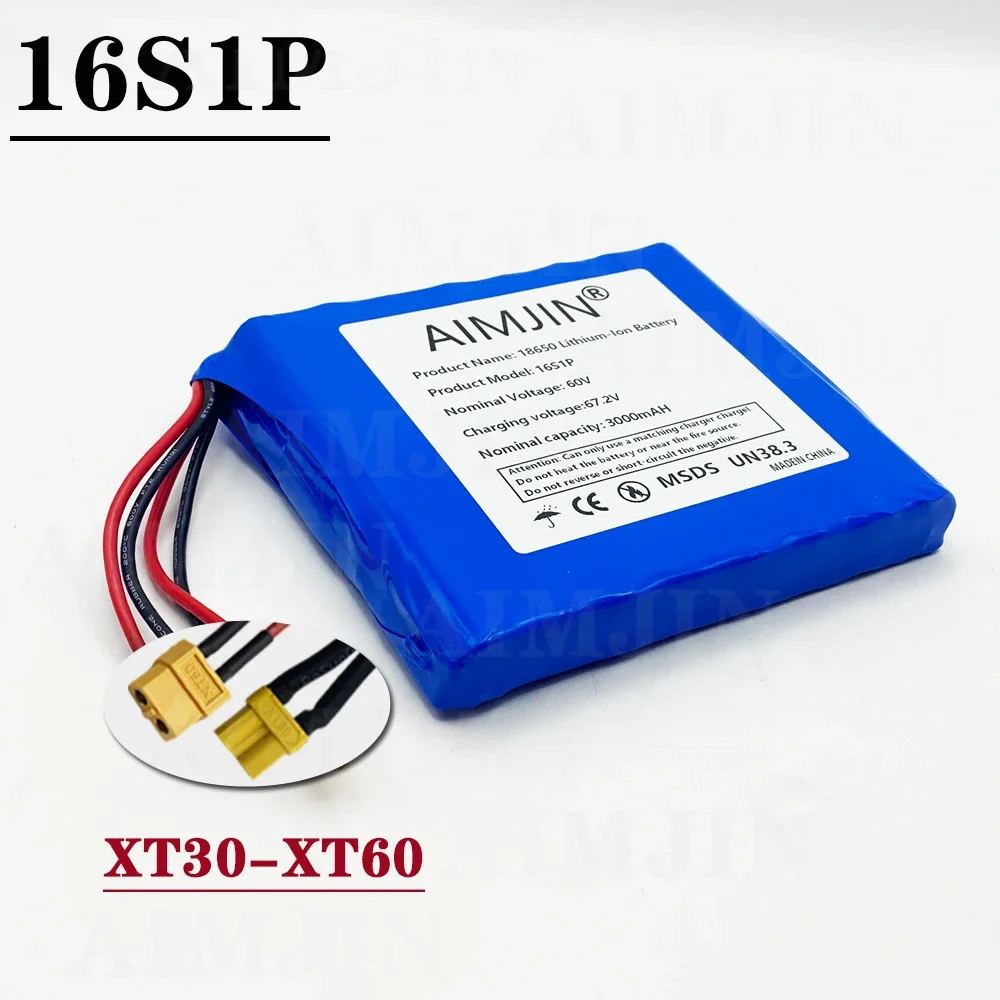 2024 Bestselling 16s1p 60v Xt60 132wh Lithium Ion Rechargeable Battery 3000mah Used for Electric Unicycle Electric Scooter: Himmel Blau