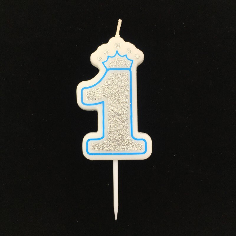Bougie couleur argent chiffres brillant 0 à 9 ans pour gâteau joyeux anniversaire, couronne en forme de couronne pour mariage et fête pour enfants et adultes: Blue 1