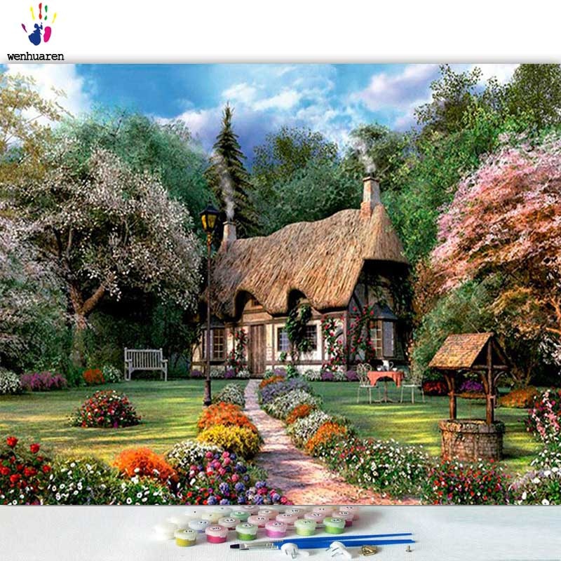 DIY colorings pictures by numbers with colors Beautiful house picture drawing painting by numbers framed Home