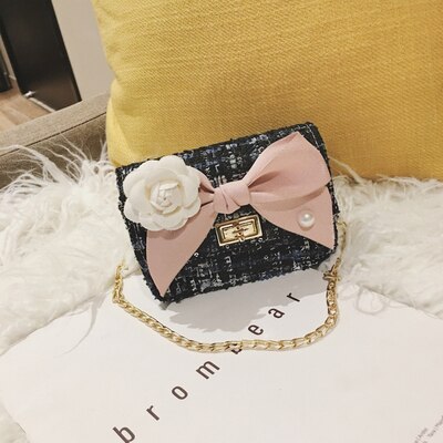 Bekasnoew Mode kinderen Handtassen Snoep Meisjes Boog Messenger Bags Kid Flap Schoudertassen: black bow