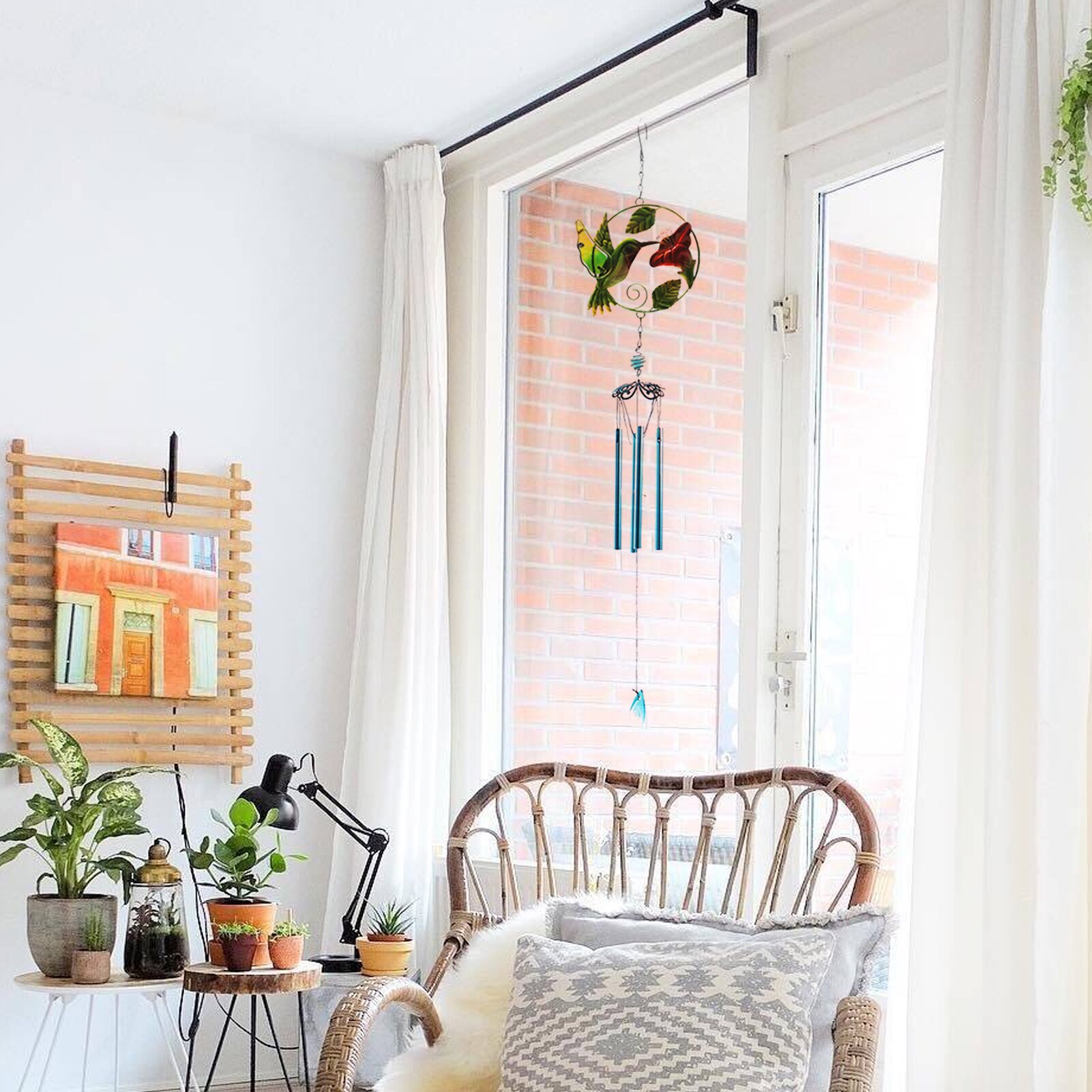 Iron wind chimes, kingfisher glass wind chimes, painted crafts, outdoor garden decoration pendants, .