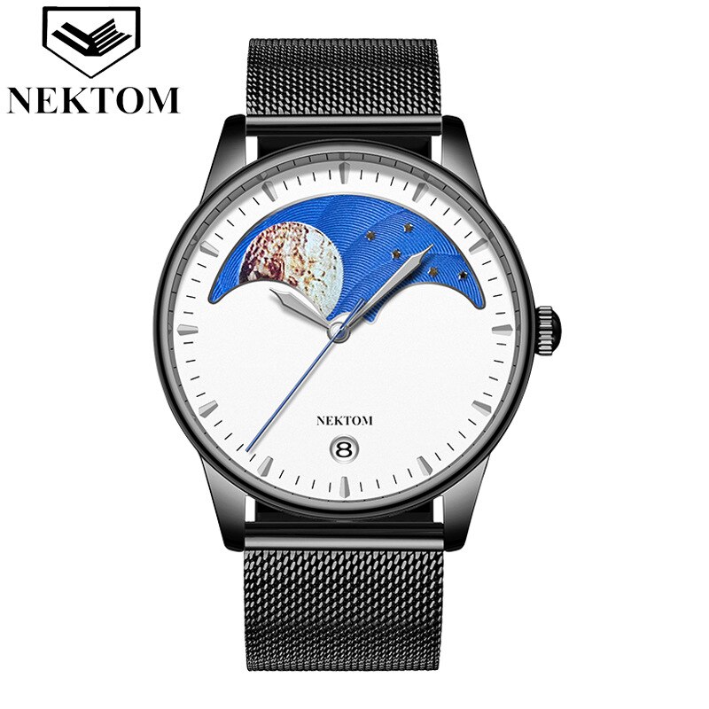 Nektom Echt Mesh Riem Heren Quartz Horloge Ultra-Dunne Kalender Waterdichte Student Paar Horloge: Bruin