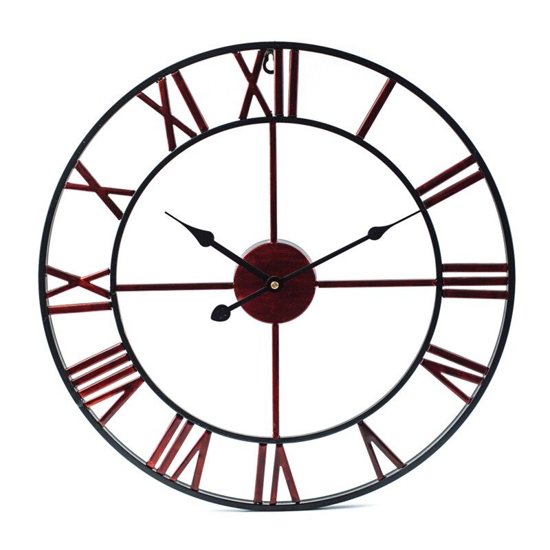 Nordic Roman Numeral Metal Wall Clocks Retro Hollow Iron Round Art Black Gold Large Outdoor Garden Clock Home Decoration 40CM: RD