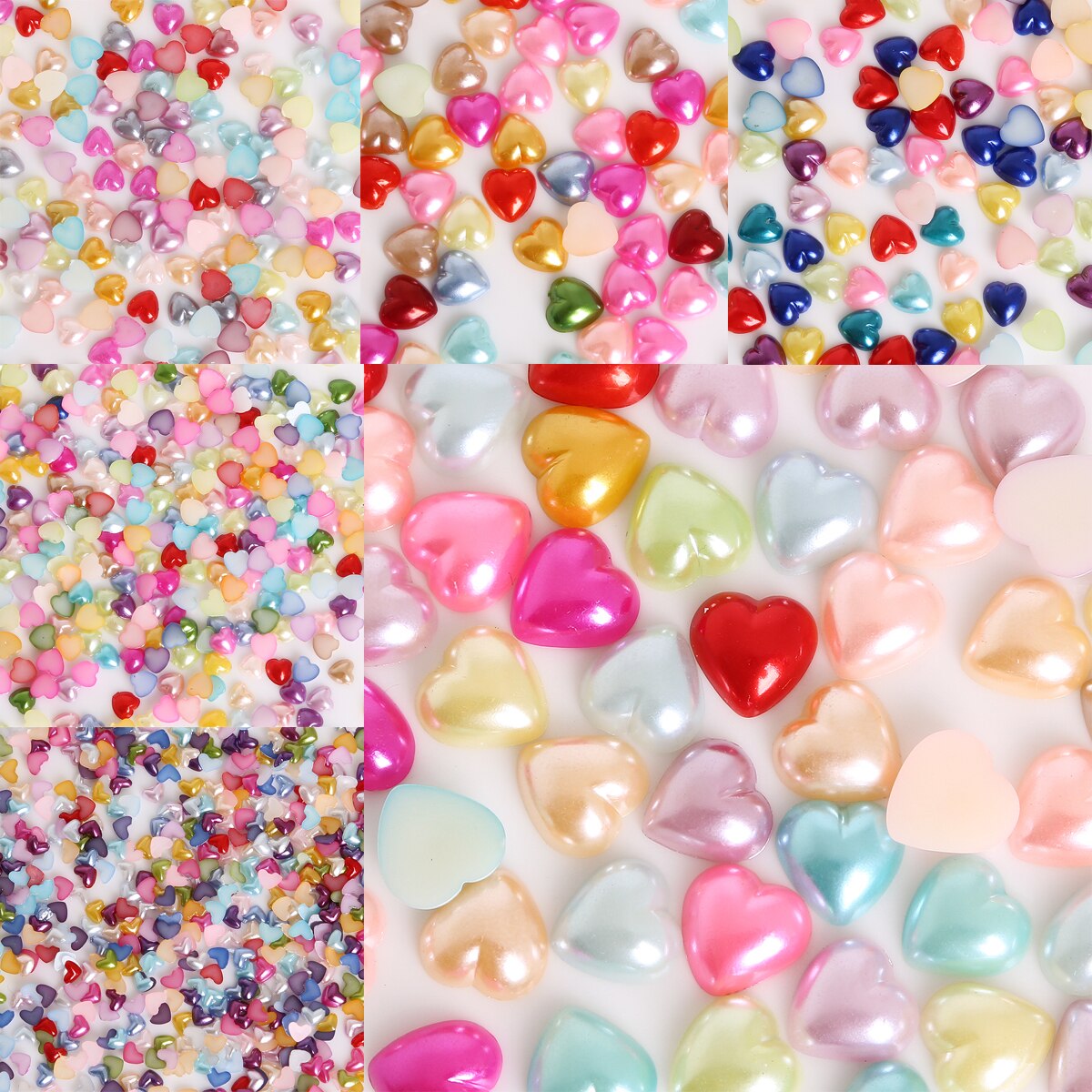 Tilfældig blandet farve 50-300 stk  (3-12mm)  flatback hjerteform plast abs efterligning perleperler til diy håndværk scrapbog dekoration