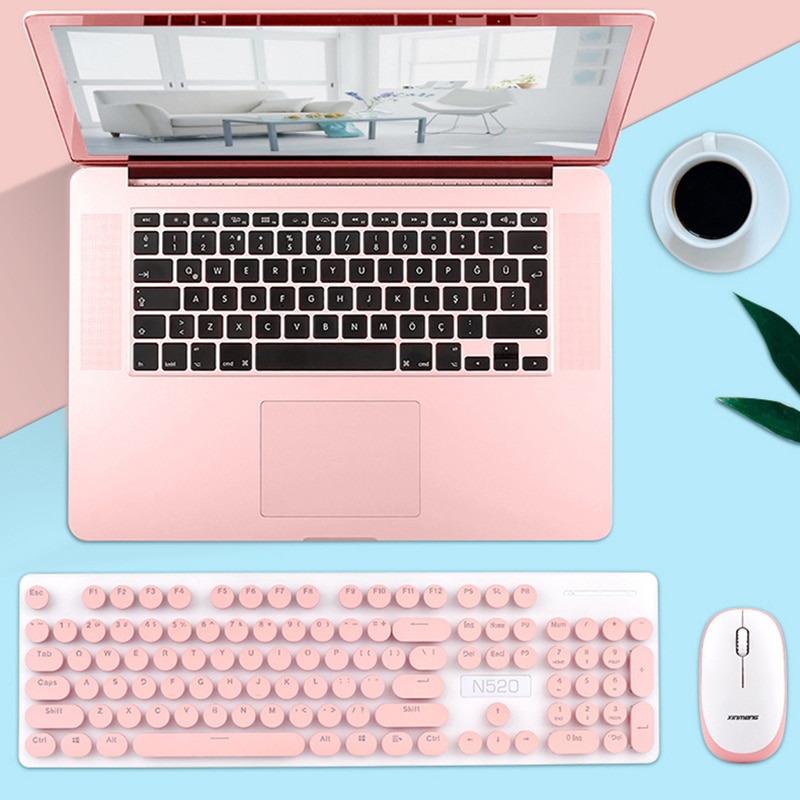 iMice N52 wireless punk mechanical feel 104 key office business girl cute keyboard + mouse for tablet computer with USB receiver