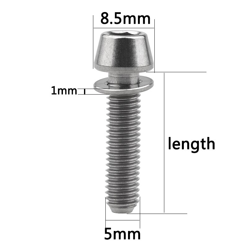 Wanyifa M5X16 18 20 Titanium Ti Taper Head Bolt Screw with Washer for Bike Part Bicycle Stem