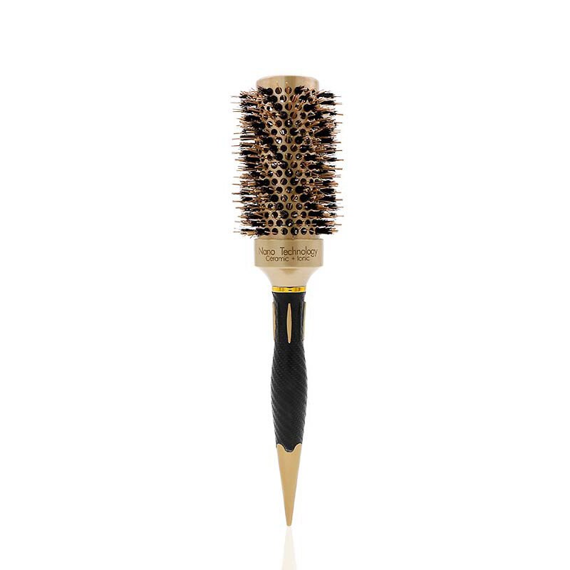 4 Sizes Handle Gold Hair Round Ceramic Brush Boar Bristle Hairdressing Thermal Brush For Hair Curling Aluminum Barrel Comb: C