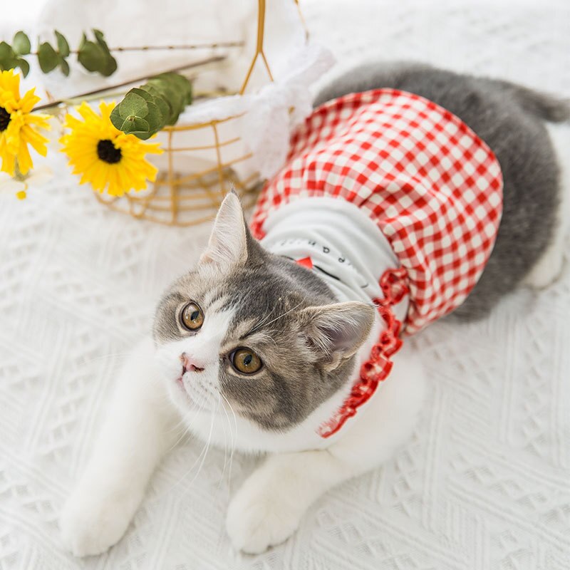 plaid dress pet Clothing dogs skirt dog Clothes small Costume cotton French Bulldog Print cute summer White girl collar perro