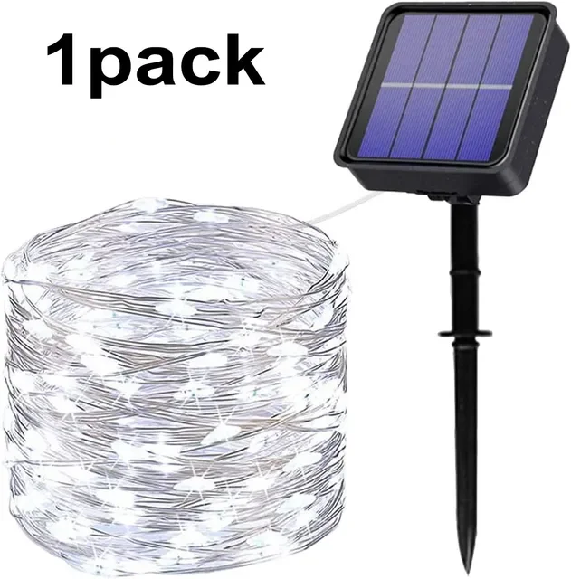 30M 300LED Solar String Lights Outdoor RGB Garden Fairy Lights Waterproof 8 modes Copper wire Flicker light Wedding Decorations: WHITE / 16-20W