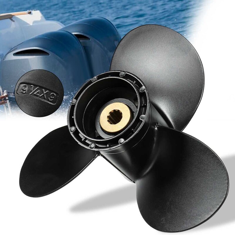 Påhængsmotor propel 58100-93723-019 til suzuki 8-20hp 9 1/4 x 9 aluminiumslegering 3 blad sort 10 spline tand r rotation