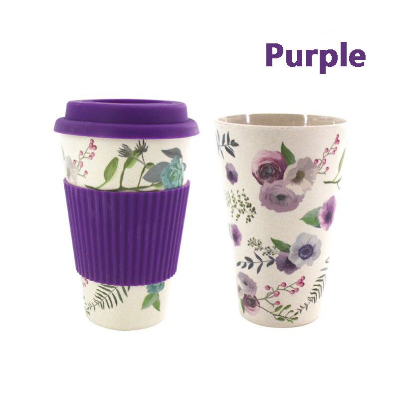 Reusable Bone China Ceramic Travel Mugs Tea Coffee Travel Mug Cup Silicone Lid: Purple