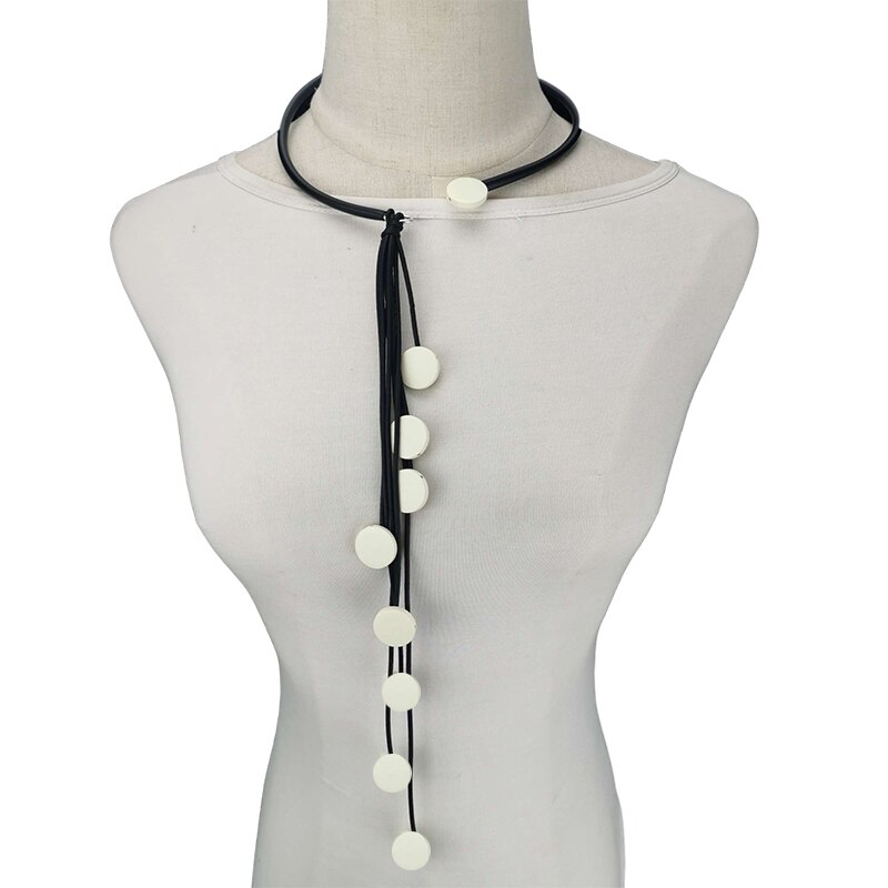 UKEBAY Handmade Wood Necklaces Top Gothic Necklace Female Long Chain Match Clothes Choker Necklace Rubber Jewellery: white