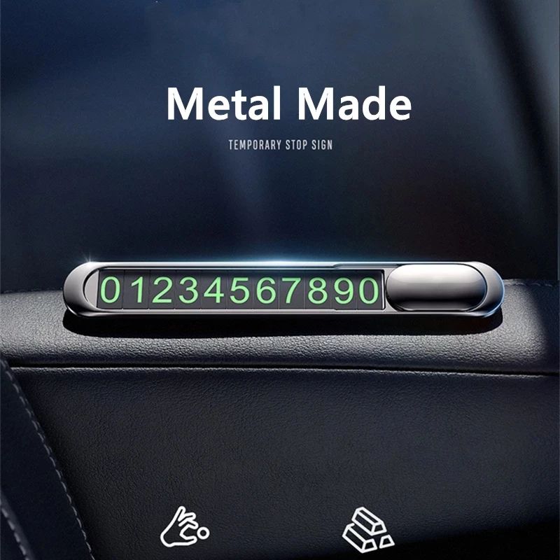 Hidden Car Styling Metal Alloy Texture Temporary Parking Card Auto Phone Plate Telephone Number Card Car Self-adhesive Sticker