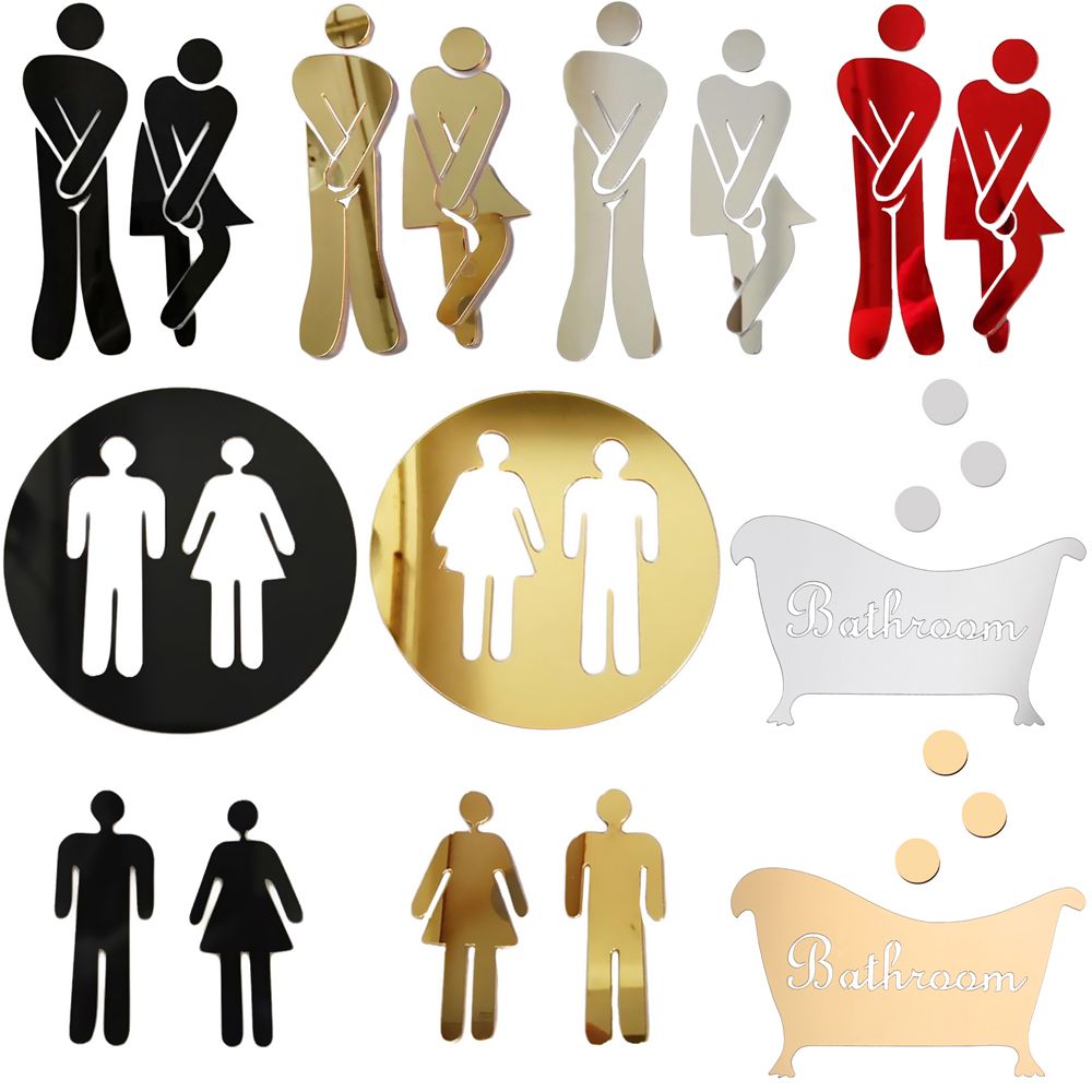 Funny Removable Washroom Poster WC Decoration Woman &amp; Man Mirror Surface Decal 3D Wall Stickers Toilet Entrance Sign Decal