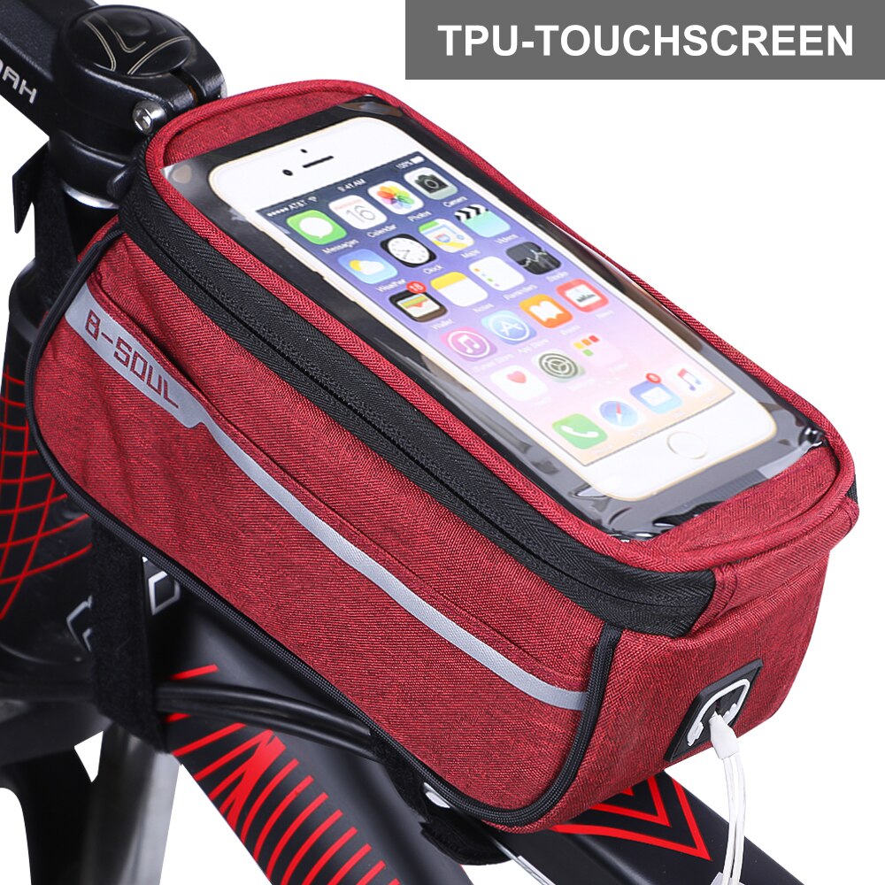 Waterdichte Fietstas Nylon Bike Cyling Mobiele Mobiele Telefoon Bag Case 5.5 ''6'' Fietstassen Frame Voor Tube tassen Accessorie: red