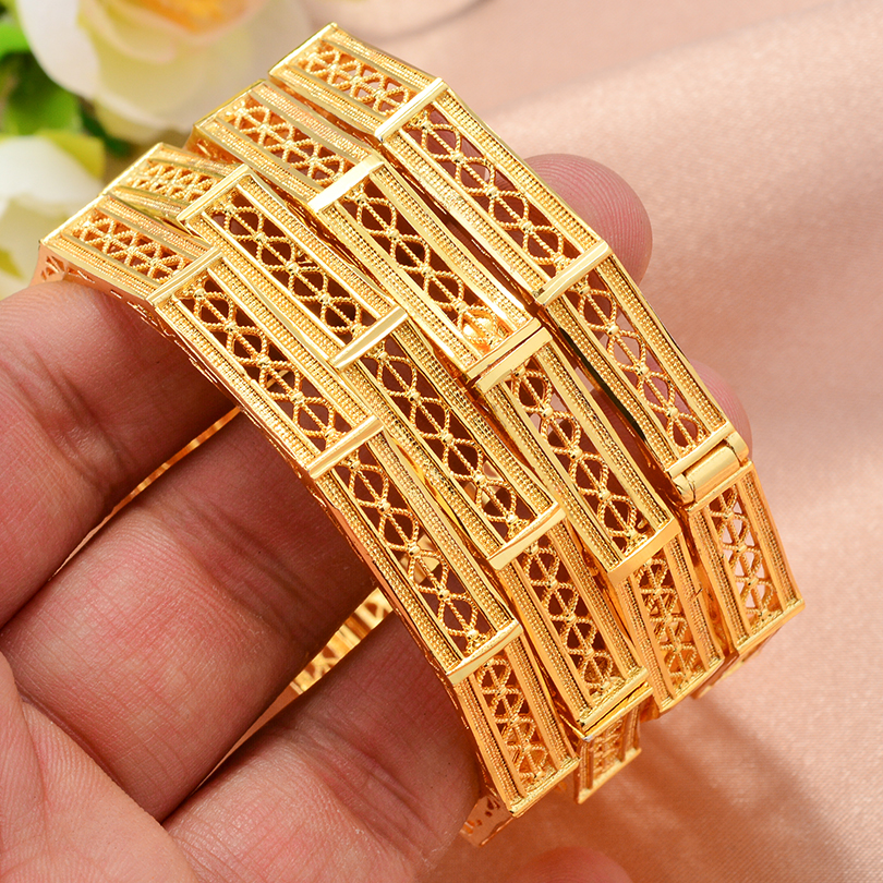 Bracelet manchette couleur or dubaï 24K pour femmes, bijoux éthiopiens, bijoux de mariage africains, de fête: Plaqué or antique