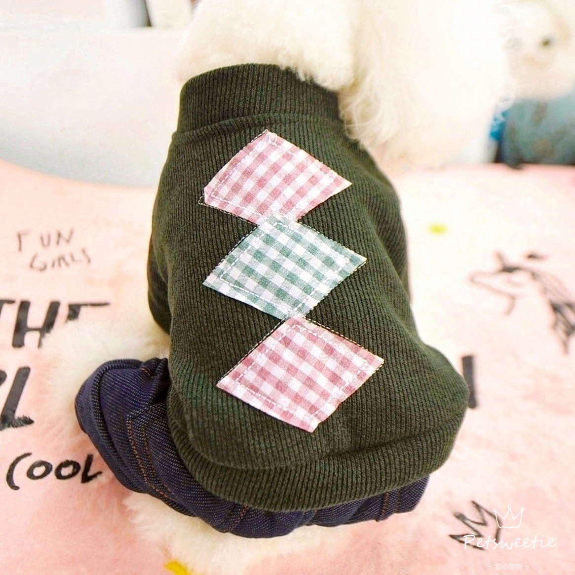 Plaid strikning pet denim jumpsuit vinter varm hund overalls til små dyr shih tzu maltesisk tøj hvalpe tøj pyjamas mops