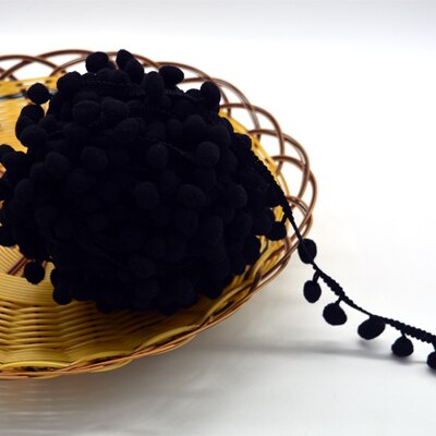 verkoop 5yd/lot 25mm breedte kleurrijke PP bal elastische kant lint kwastje trim naaien materiaal accessoires voor thuis decoratie: black 001
