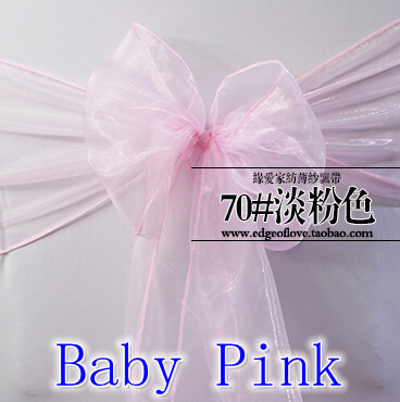 Baby lyserød farve organza sash stol sash krystal sash bryllupsfest hotel show dekoration shimmer skinnende