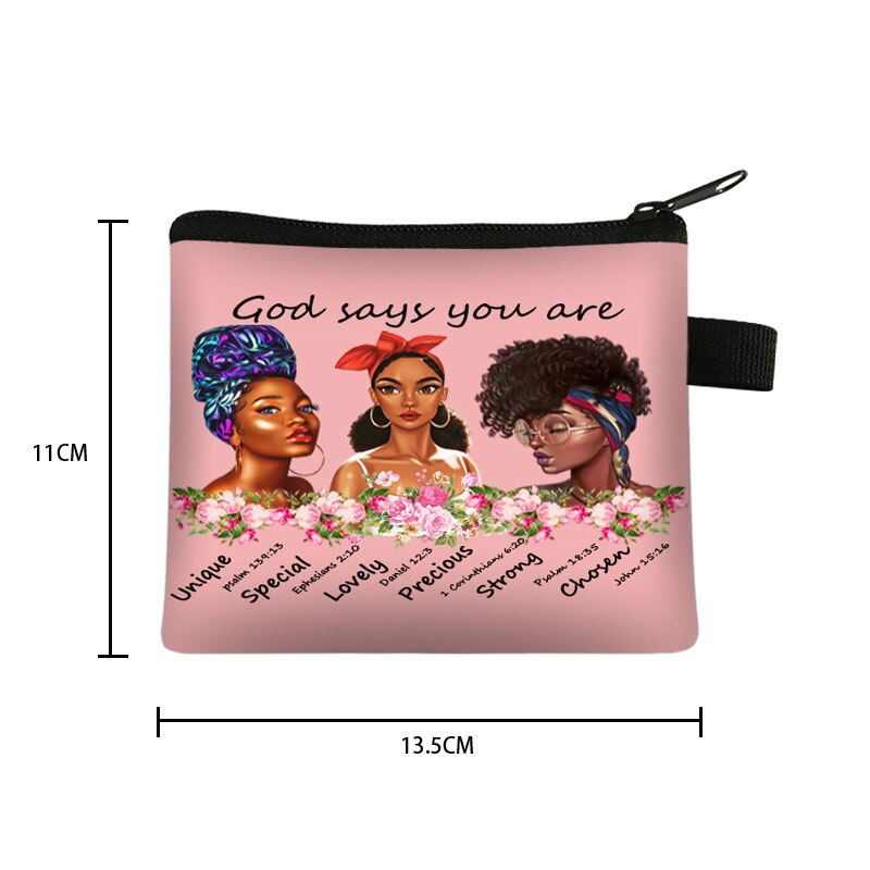 African Black Girl Black Coin Purse Girl Casual Shopping Portable Lipstick Bag Afro Woman Purse Kids Wallet