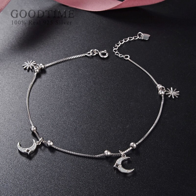 Argento di modo Calzino Per Le Donne 100% 925 Sterling Silver Bead Luna Cavigliera Regalo Per La Moglie Della Signora Dei Monili Del Piede Accessori Per partito