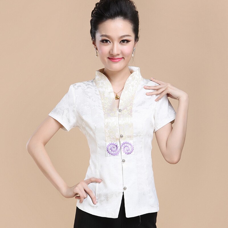 Summer women top Tang suit hanfu women топ middle-aged and elderly mother colothing Chinese style cheongsam shirt plus size