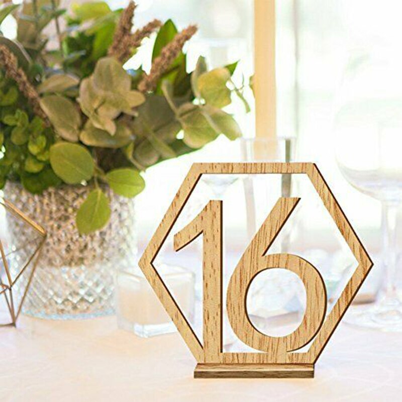1-20 træ bryllupsbord numre sekskantet form med holder base catering indretning