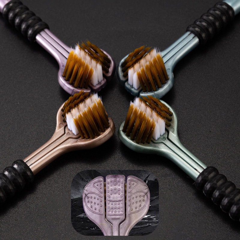 2 Stuks 3d Stereo Driezijdige Tandenborstel Ultra Fijn Zacht Haar Volwassen Tandenborstels Tong Schraper Mondverzorging 360 ° Reiniging Tanden Borstel