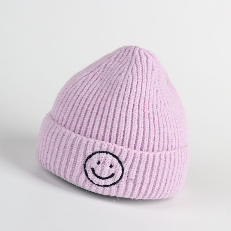 Embroidered Smile Hat Toddler Children Hats For Boys Girls Knitted Infant Baby Winter Thick Kids Cute Hat 0-6Y: purple