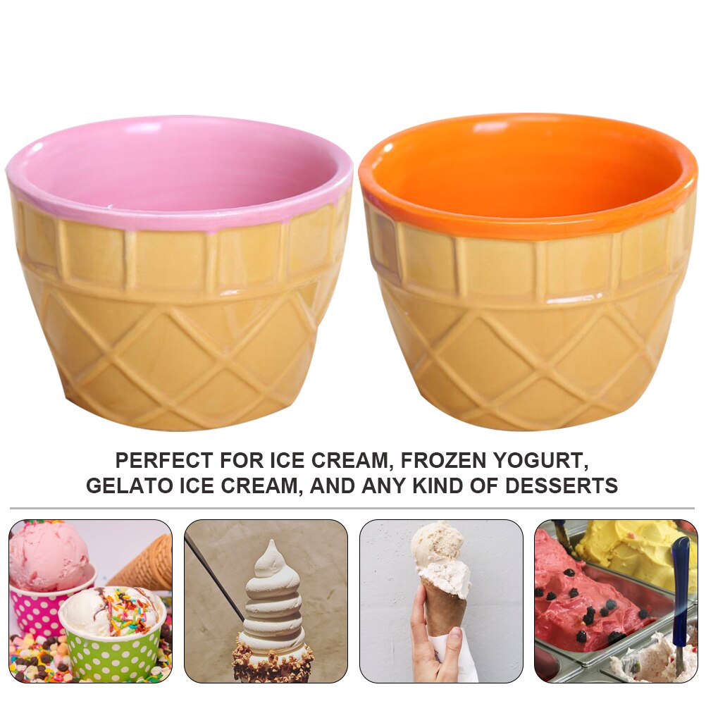 2pcs Ceramic Ice Cream Bowl Lovely Dessert Bowl Ice Cream Cups DIY Snack Bowl for Home and Hotel