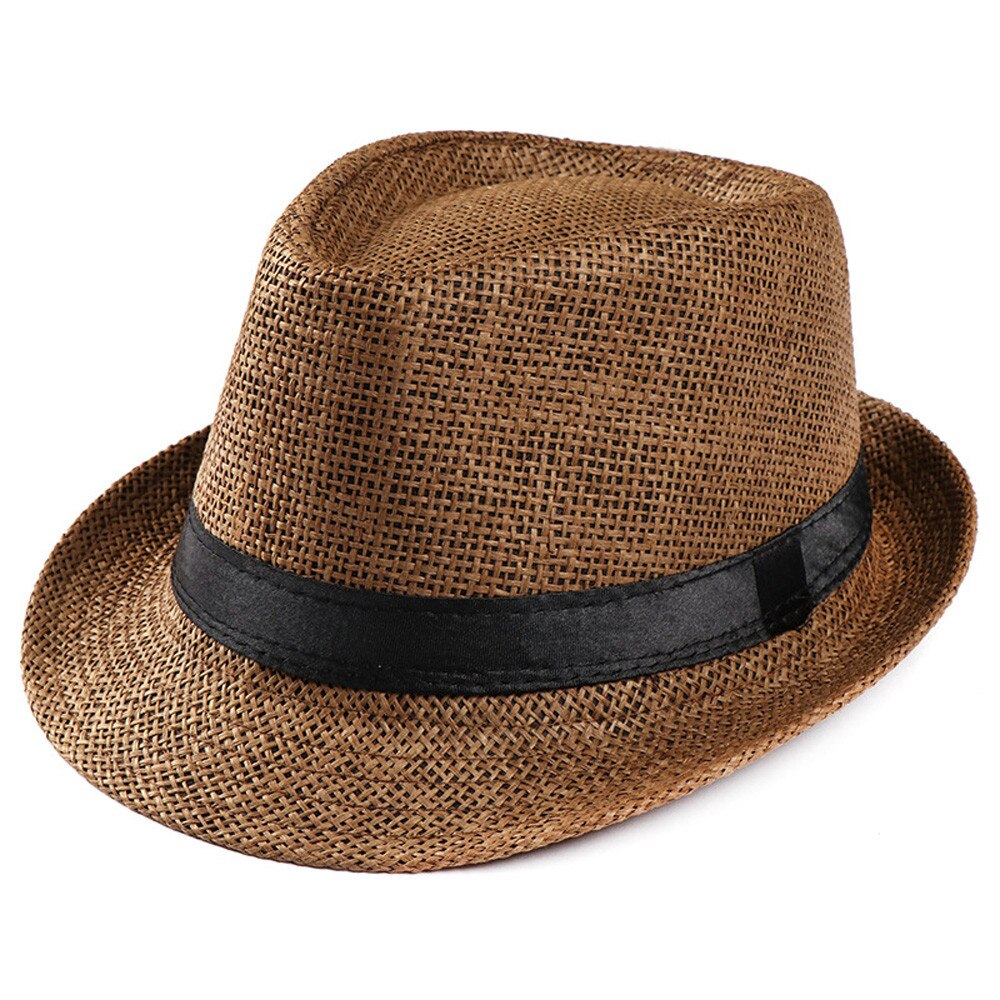 Sombrero de paja con banda para el sol para hombre y mujer, sombrero de gángster con contraste, para playa y verano: Coffee