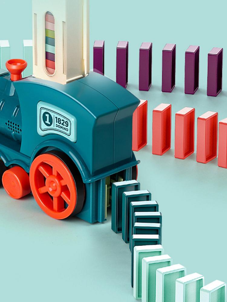 Domino Train Toy Set 60 Dominoes Automatic Domino Laying Train Blocks Game Toys Laying Domino Brick Train Car Set