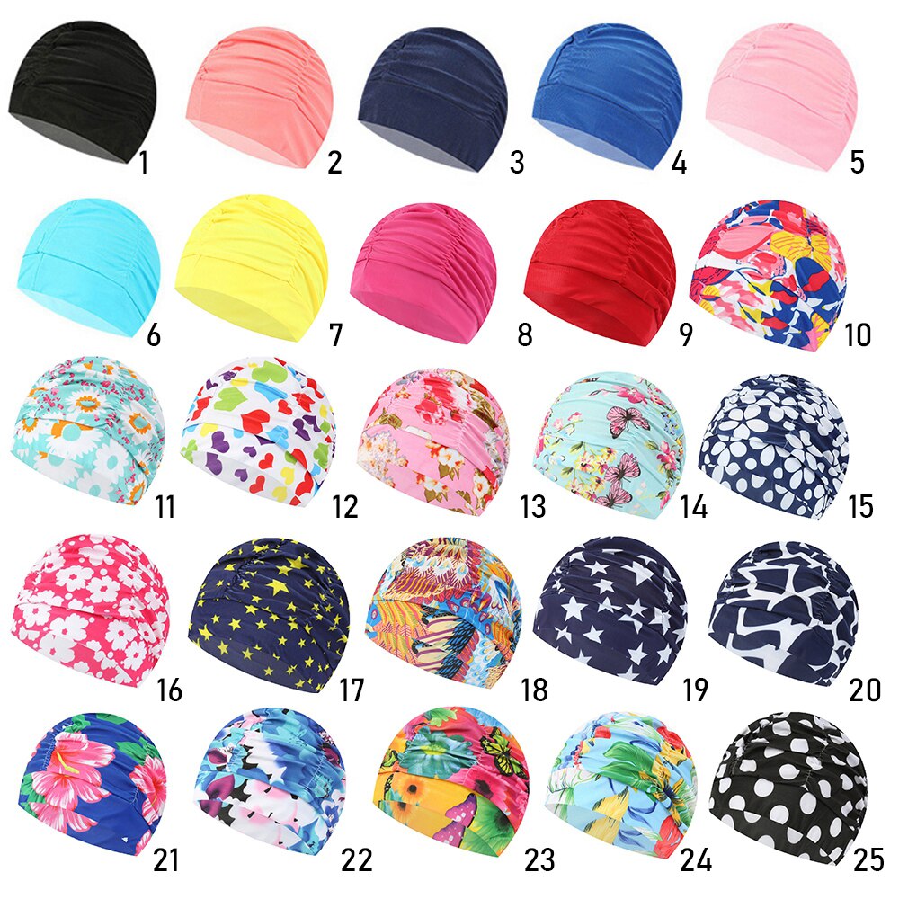 1PC moda z kwiatowym nadrukiem czepek długie włosy sport basen kąpielowy czepek kąpielowy elastyczny Nylon Turban mężczyźni kobiety akcesoria sportowe