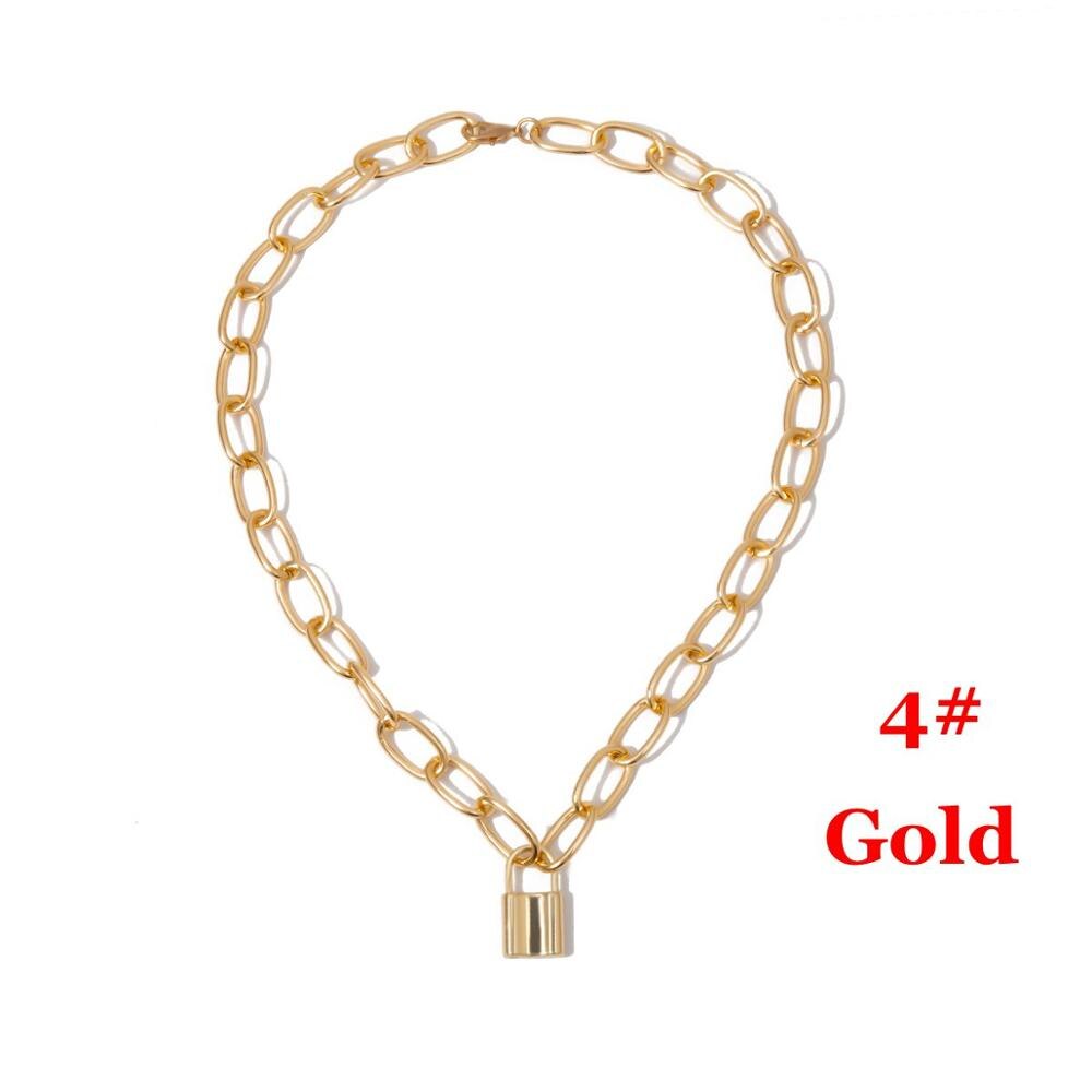 1Pcs Punk Jewelry Gold Silver Color PadLock Pendant Necklace Stainless Steel Rolo Cable Chain Necklace