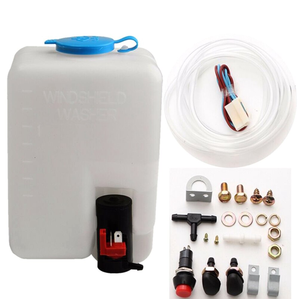 For 12V 1.8L Universal Windshield Wiper System Reservoir Washer Pump Bottle Tank Kit Car Accessories: Default Title