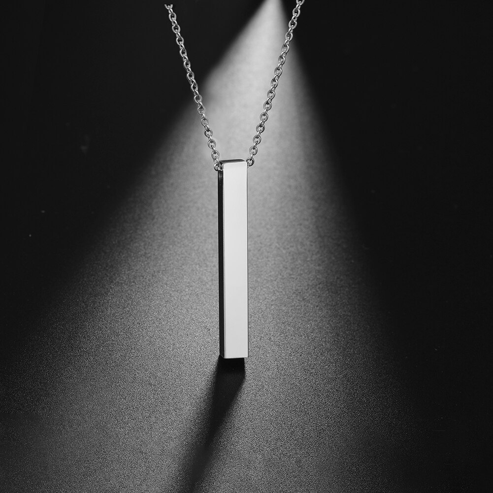 My Shape Square Bar Necklaces Men Women Stainless Steel Stick Column Cuboid Pendant Necklace Choker Jewelry for Lovers: Steel Color / 35cm