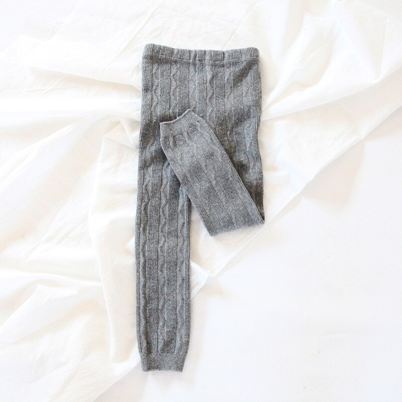 Bomulds leggings til børn med strikkede vævede striber, der passer til varme og behagelige søde bukser til 1-6- årige piger: Lgrå / 1-2t