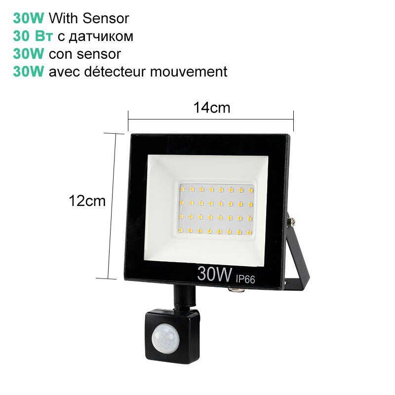 10w 20w 30w 50w 100w led projektør 220v 240v vandtæt pir bevægelsessensor projektør udendørs væglampe projektør projektør: Sensor 30w / Kølig hvid (5500-7000k)