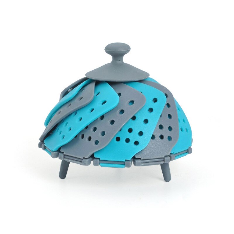 Kookgerei Plastic Stomen Voedsel Mand Mesh Siliconen Kraan Stoomboot Vouwen Voedsel Groente Vapor Fornuis Schotel Opvouwbare Stoomboot: Blue