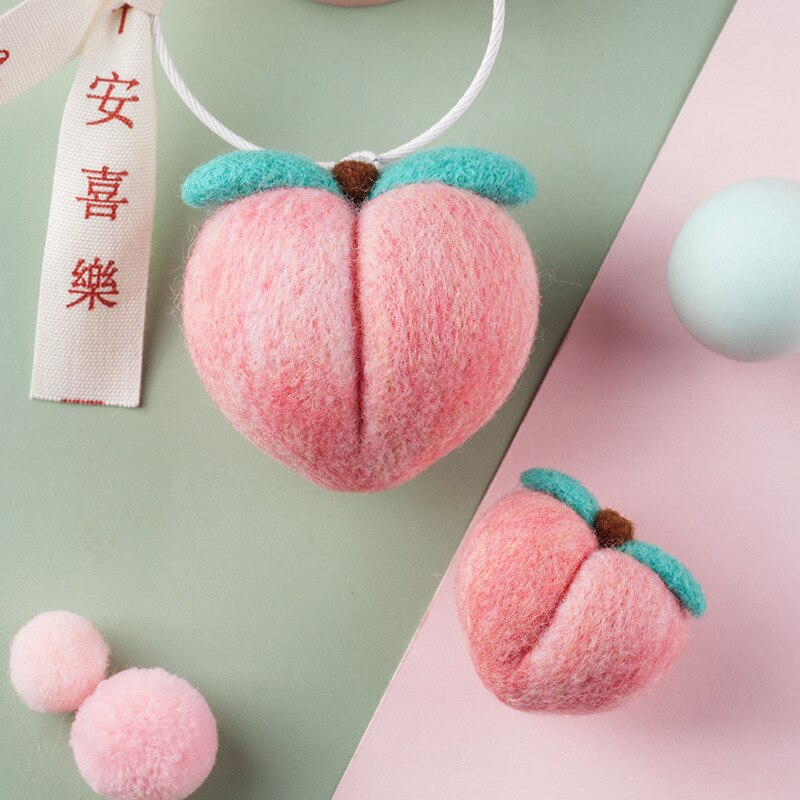 Kit de Material de fieltro de lana de fruta, llavero colgante hecho a mano DIY, accesorios de fresa, melocotón, manzana hechos a mano, 1 pieza: No.6