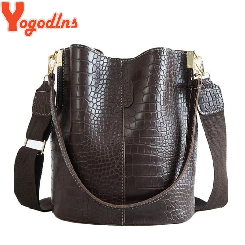 Yogodlns – sac à bandoulière motif Crocodile pour femmes, sacs en cuir Pu, sacs seau grande taille rétro Large sangle