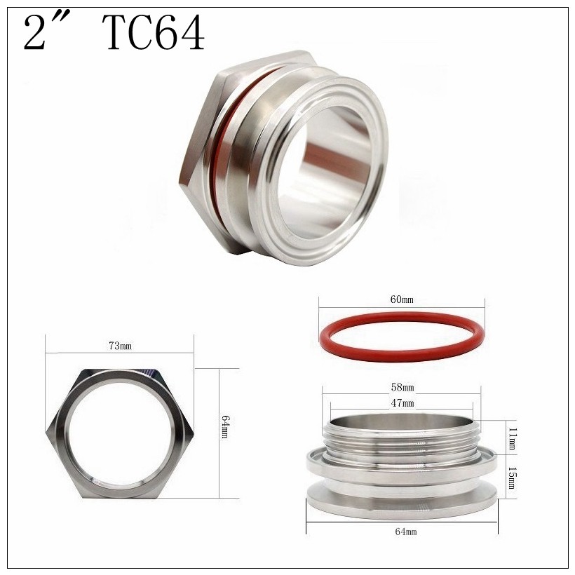 Bulkhead Compression Fitting 1.5”2&quot; TC homebrew Weldless Bulkehad 304 Stainless Steel Homebrew Kettle Bulkhead: TCX64MM