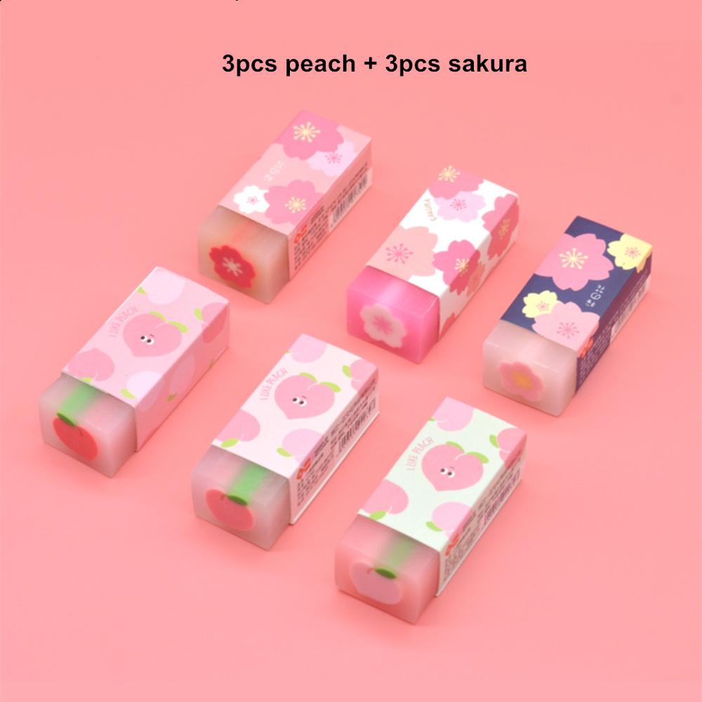 MINKYS 6 unids/lote lindo sándwich Sakura zanahoria melocotón goma limpiador para lápiz de de cumpleaños de niños Kawaii papelería de la escuela: sakura and peach