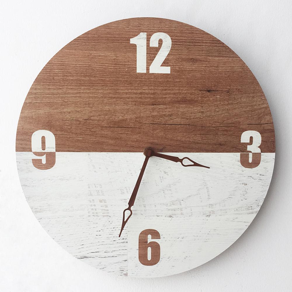 Minimalistisk vægur retro nordisk moderne stue træ timer vintage træ korn hængende reloj de pared køkken dekoration: Wc2024
