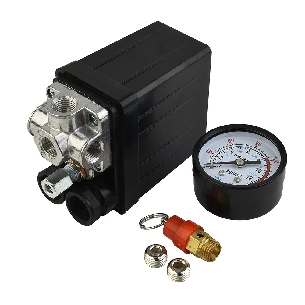 175 psi 4 Hafen Luftkompressor Druckschalter Blindstopfen Regler Bausatz 220 V Sicherheitsventil Pneumatische Teile Zubehör mit Manometer